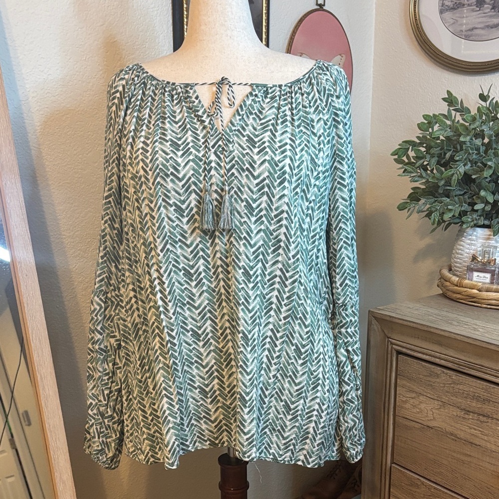 Lane Bryant Green Patterned Women's Top Boho Size 16